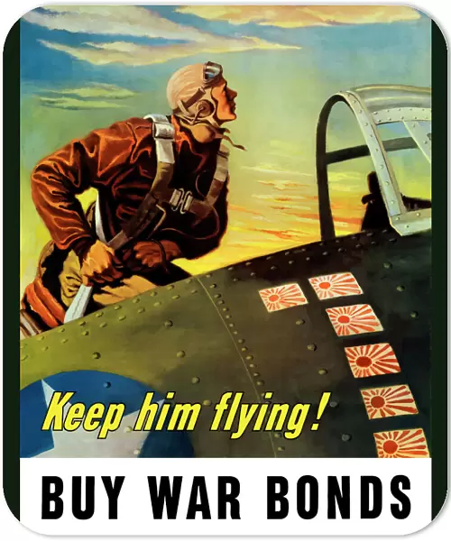 Vintage World War II poster of a fighter pilot climbing into his airplane