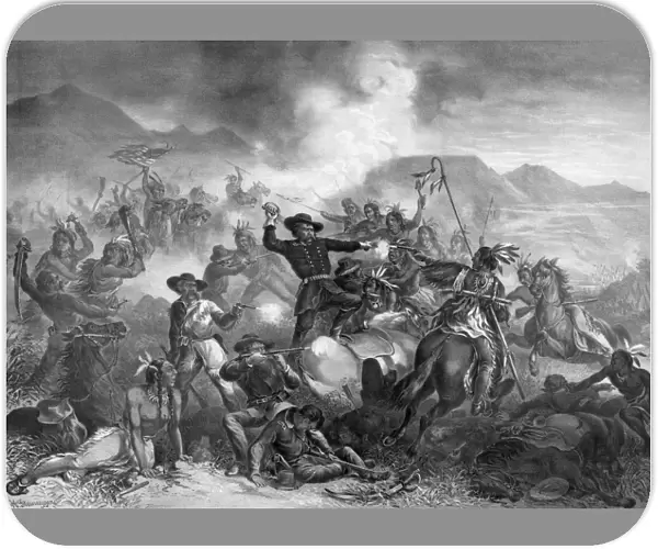 Vintage military print featuring The Battle of Little Bighorn