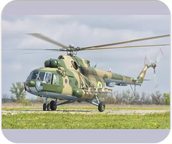 Ukrainian Army Mi-8 helicopter taking off for a training mission