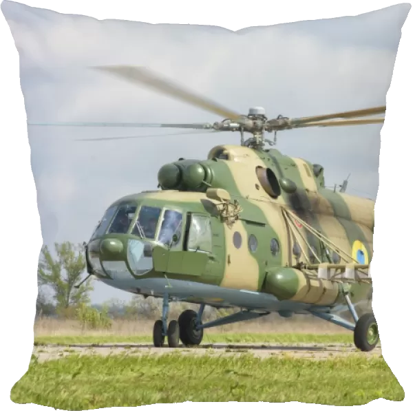 Ukrainian Army Mi-8 helicopter taking off for a training mission