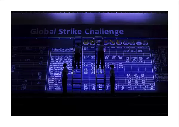 Airmen post the scores during Global Strike Challenge Score Posting