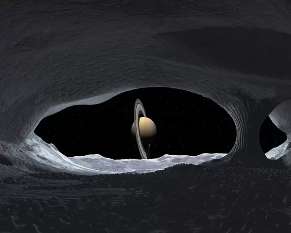 Artists concept of how Saturn might appear from within a hypothetical ice cave