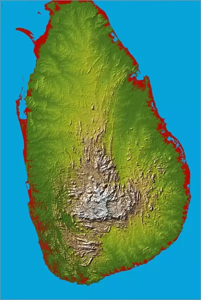 Sri Lanka. February 2000 - The topography of the island nation of Sri Lanka