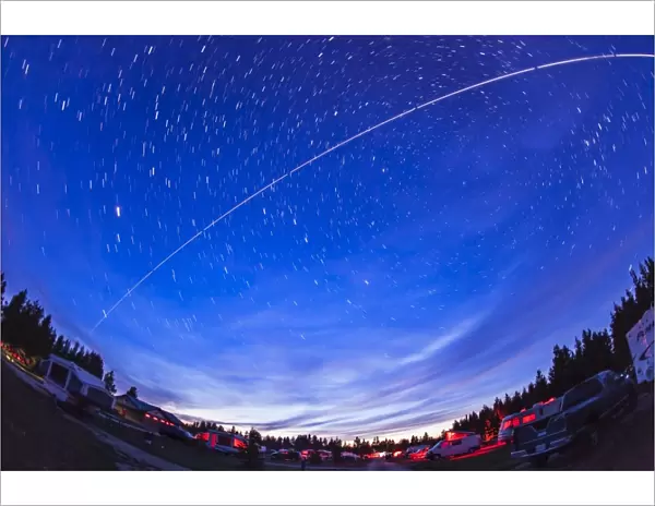 Trail of the International Space Station as it passes over a campground in Canada