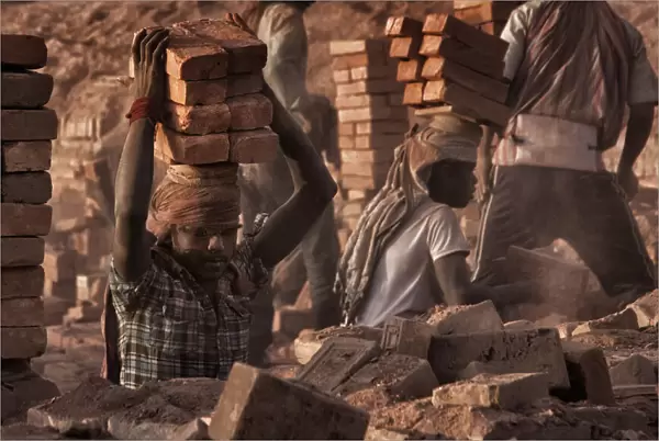 Brick factory (2): Workers stacking bricks
