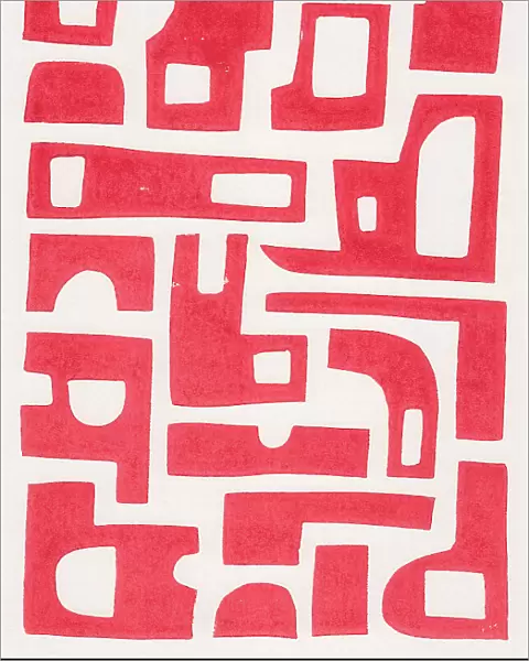 Red Abstract Shapes  /  Lino Print