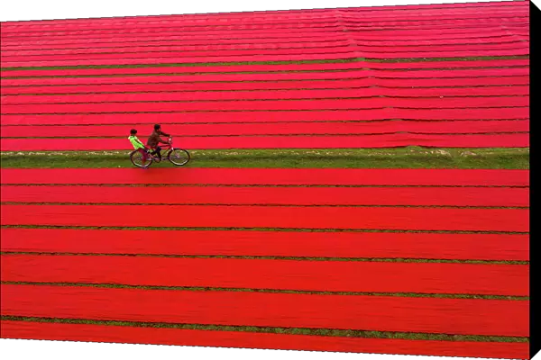 Bicycle on red cloths