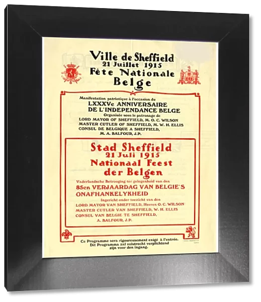 Cover of programme: Ville de Sheffield, 21 Juillet 1915, Fete Nationale Belge, 1915