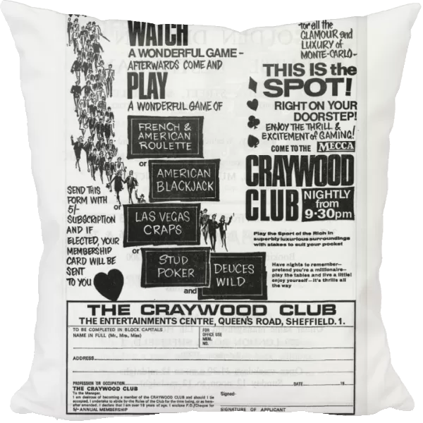 Advertisement for The Craywood Club (casino), The Entertainments Centre, London Road, 1966