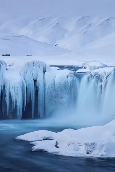 Godafoss in winter, Bardardalur district of North-Central Iceland, March 2016