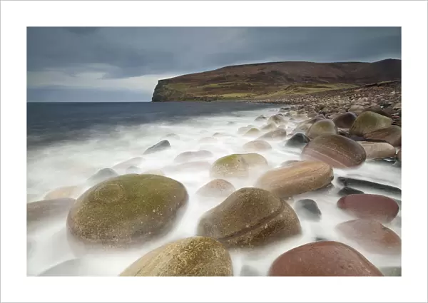 Coloured rocks, Rackwick Bay, Isle of Hoy, Orkney Isles, Scotland, UK, October 2014