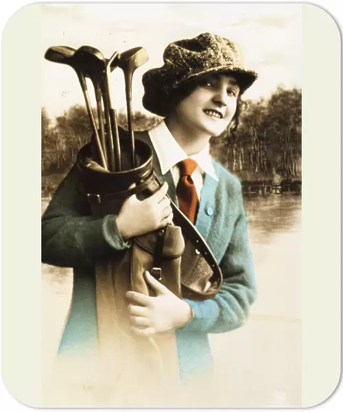 Woman golfer, postcard, c1910