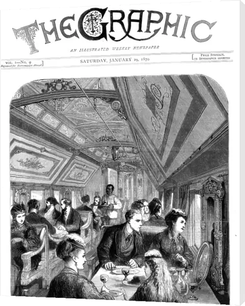 Dining car on the Union Pacific Railroad, USA, 1870