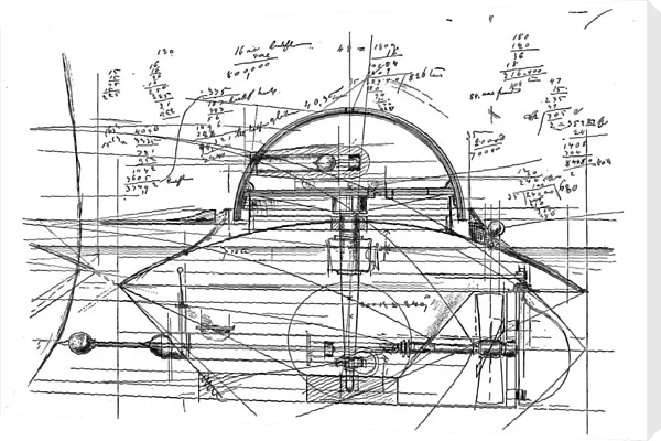 John Ericssons sketch for his revolving turret ship Monitor, 1890. Artist: John Ericsson