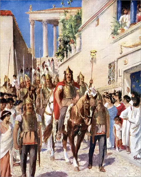 Alaric I king of Visigoths entering Athens, (395) c1920
