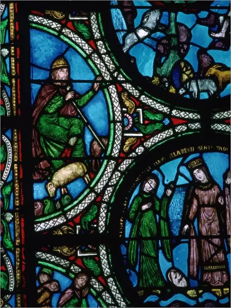 Detail of a stained glass window showing the story of Moses, 12th century