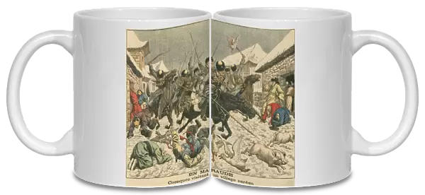 Cossacks terrorising a Korean village, Russo-Japanese War, 1904