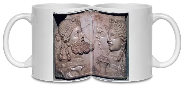 Roman marble relief of dramatic masks
