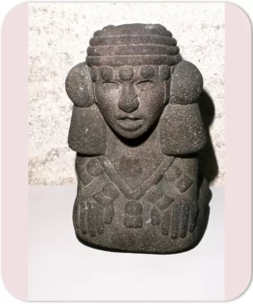 Aztec stone head of Rain God Tlaloc, 1300-1521
