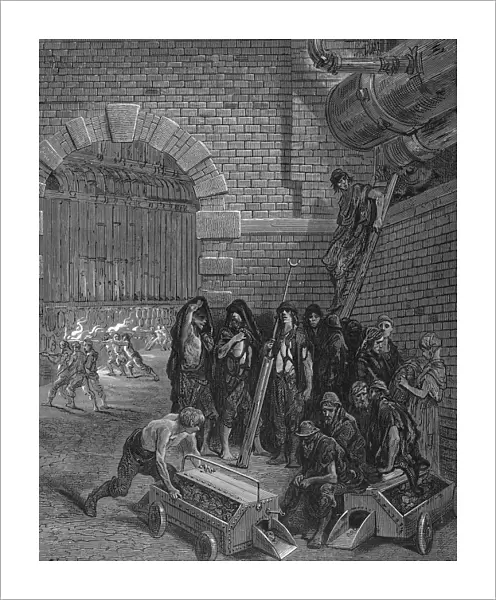 Men taking a break from charging the retorts, Lambeth Gasworks, 1872