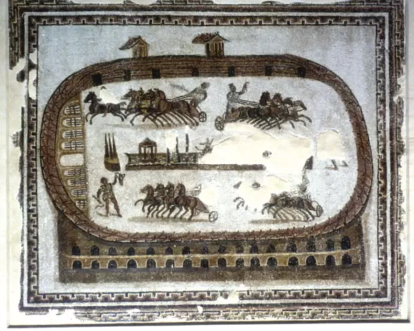 Chariot race in the arena, Roman mosaic, 2nd century