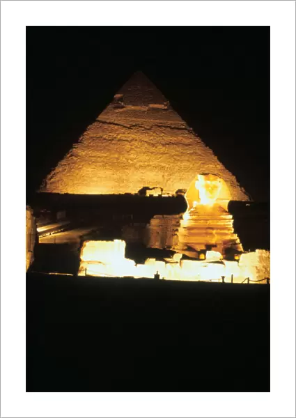 Pyramid of Khafre and the Great Sphinx at night, Gizeh, Egypt