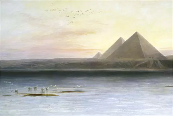The Pyramids at Gizeh, 19th century. Artist: Edward Lear
