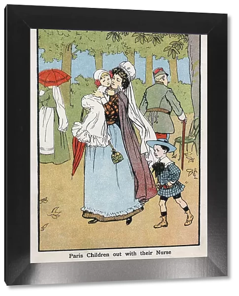 Paris nursemaid giving her charges fresh air in the Champs Elysees, c1890