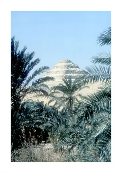 Step Pyramid (behind palms) of King Djoser, Saqqara, Egypt, 3rd Dynasty, c2600 BC. Artist: Imhotep