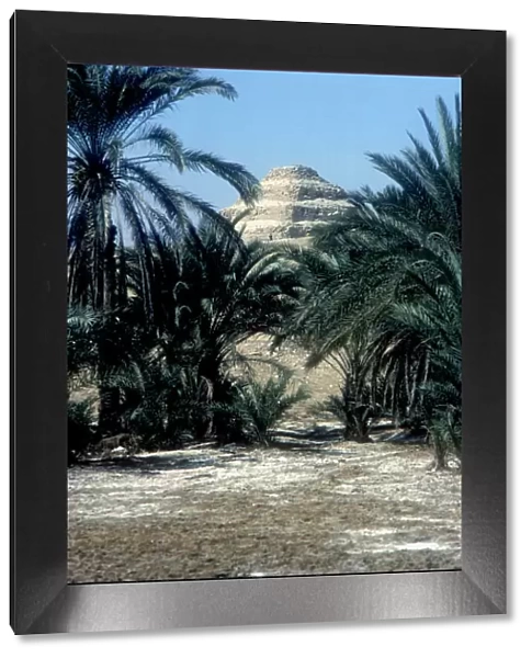 Step Pyramid (behind palms) of King Djoser (Zozer), Saqqara, Egypt, 3rd Dynasty, c2600 BC. Artist: Imhotep
