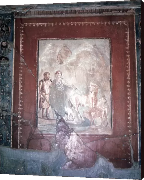 Roman wallpainting of Daedalus, Pasiphae and the Bull, Herculaneum, Italy