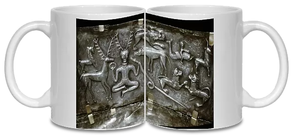 Detail of Gundestrup Cauldron, Celtic horned God Cernunnos, Danish, c100 BC