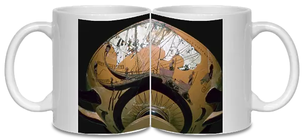 Two Greek ships painted on a Greek cup