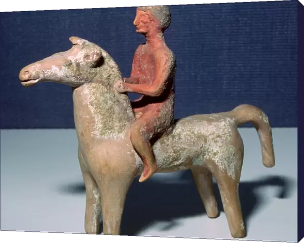 Greek terracotta statuette of a horse and rider, 6th century BC