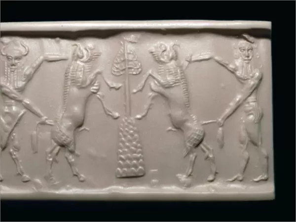 Akkadian cylinder-seal impression of a bull-man and hero