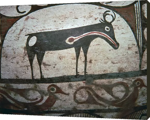 Detail of Zuni tribe Native American hunting magic on pottery