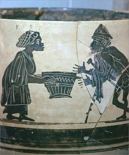 Detail of a Greek vase showing Odysseus and Circe, 5th century BC