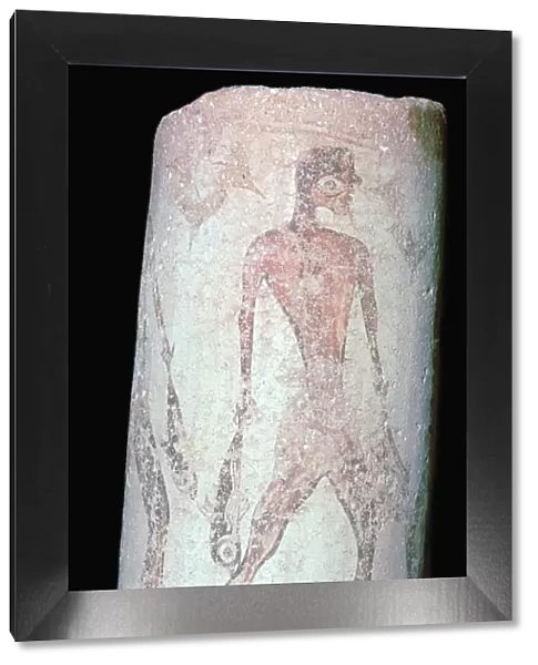 Painted Cycladic pottery of a man carrying fish