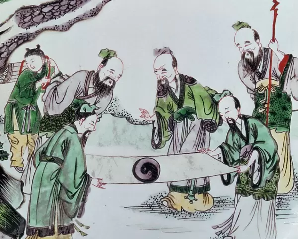Chinese dish showing a divination scene, 17th century