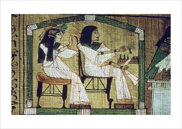 An image on an Egyptian papyrus of draughts-playing, Anis Book of the Dead (sheet 7)