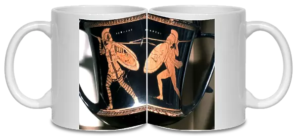 Greek Vase Painting, Persian and Hoplite fighting, c5th century BC