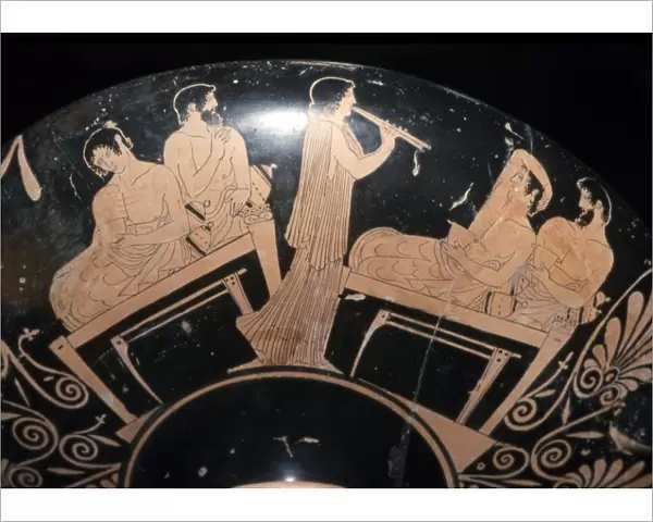 Greek Vase Painting of a Banquet, found in Etruscan tomb, Villa Giulia, Rome, c6th century BC