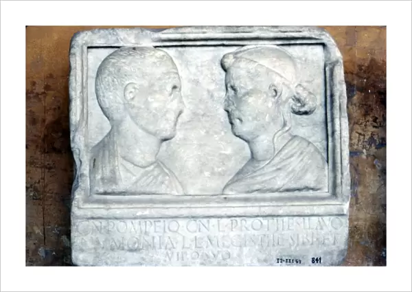 Roman tombstone, husband and wife face-to-face