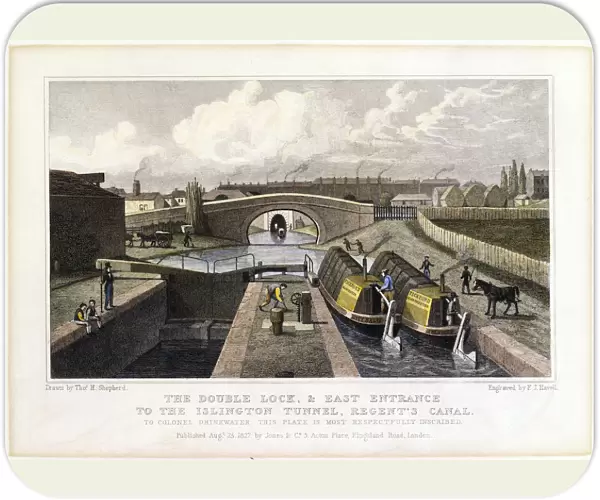 The Double Lock and East Entrance to the Islington Tunnel, Regents Canal, 1827. Artist: Frederick James Havell