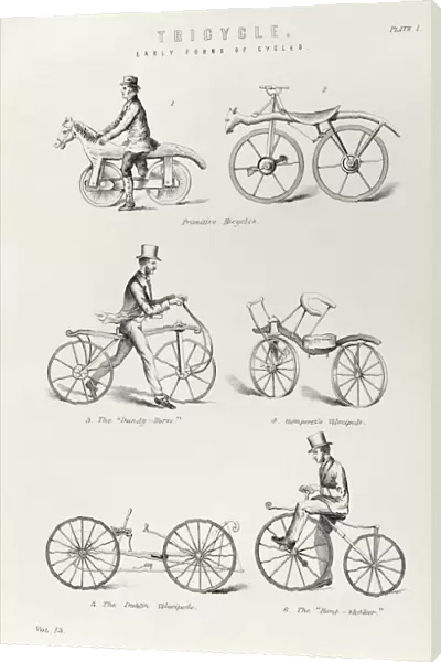 Six early forms of bicycle, c1870