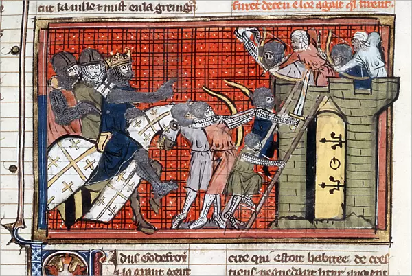 Siege of a town led by Godefroy de Bouillon, c1099, (14th century)