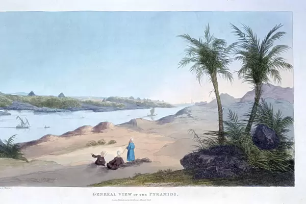 General View of the Pyramids, Egypt, 1820. Artist: Agostino Aglio