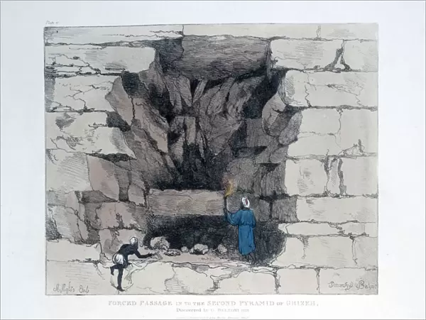 Forced Passage in the Second Pyramid of Ghizeh, Egypt, 1820. Artist: Agostino Aglio