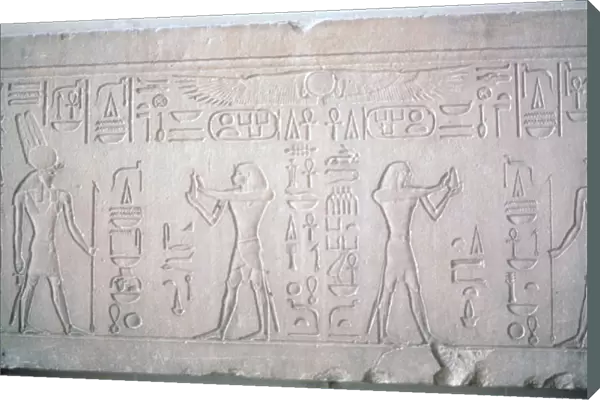 Lintel of Senusret III depicting the Pharaoh making offerings to the God Montu, 12th Dynasty