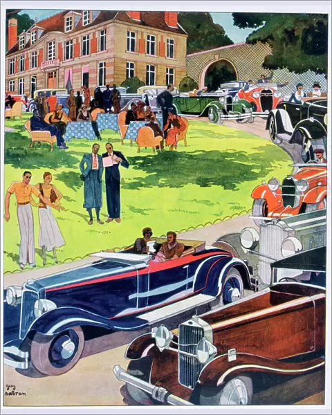 The departure of an automobile rally, 1931. Artist: Guy Sabran